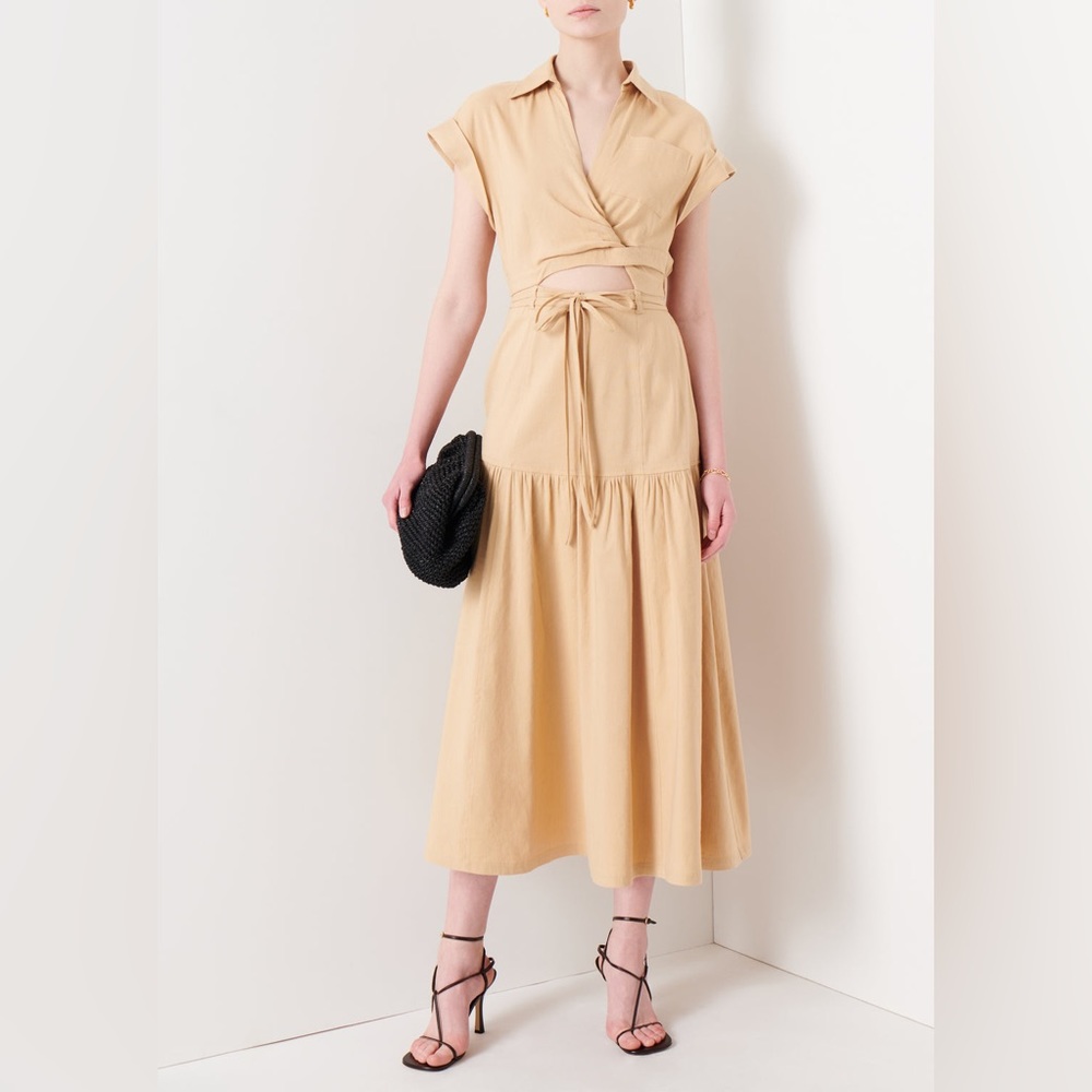 Derek Lam 10 Crosby Charlene Cut-Out Shirt Dress (XXS/00) Almond